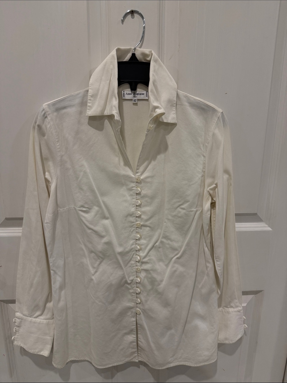 Anne Fontaine Cream Long-Sleeve Button-Front Dress Shirt